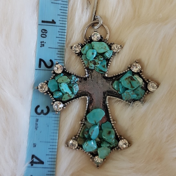 Turquoise and rhinestone cross - Picture 2 of 4